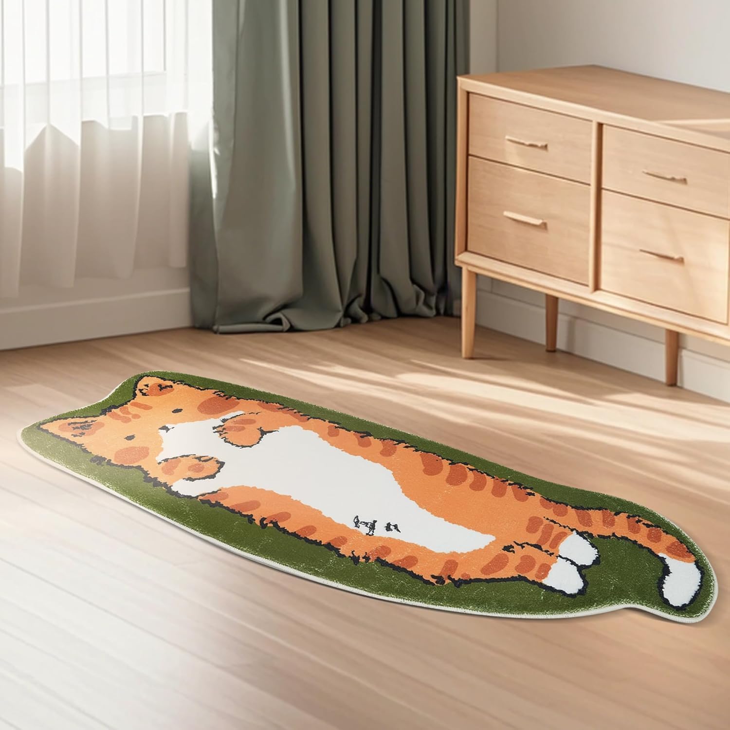 Cat Rugs, 1.3' X 3.9' Small Cute Irregular Shaped Rug for Bedroom Bathroom Room, Funny Cartoon Pet Area Carpet Rugs, Cat Decor Dog Shaped Pet and Entryway Runner Rug (A Green Cat) - Image 3