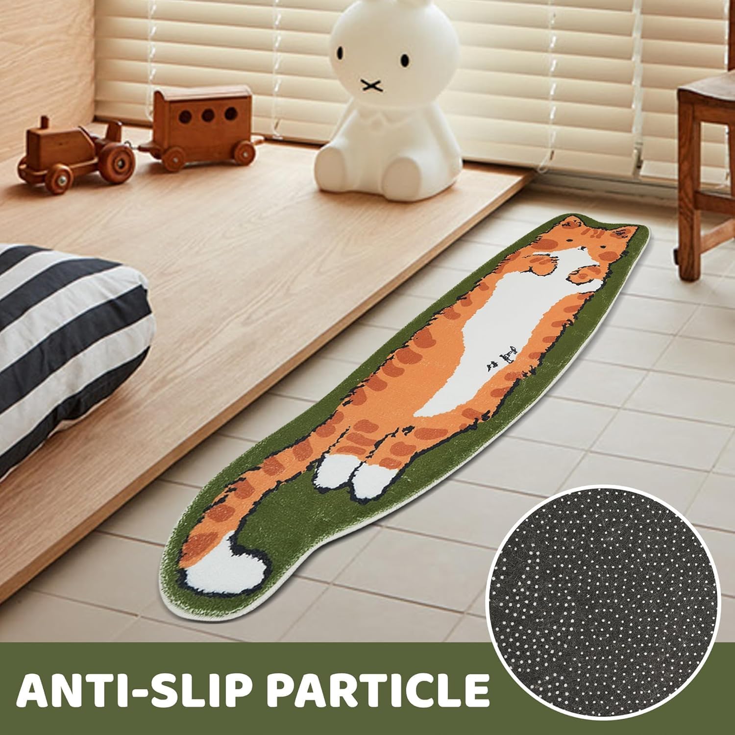 Cat Rugs, 1.3' X 3.9' Small Cute Irregular Shaped Rug for Bedroom Bathroom Room, Funny Cartoon Pet Area Carpet Rugs, Cat Decor Dog Shaped Pet and Entryway Runner Rug (A Green Cat) - Image 7
