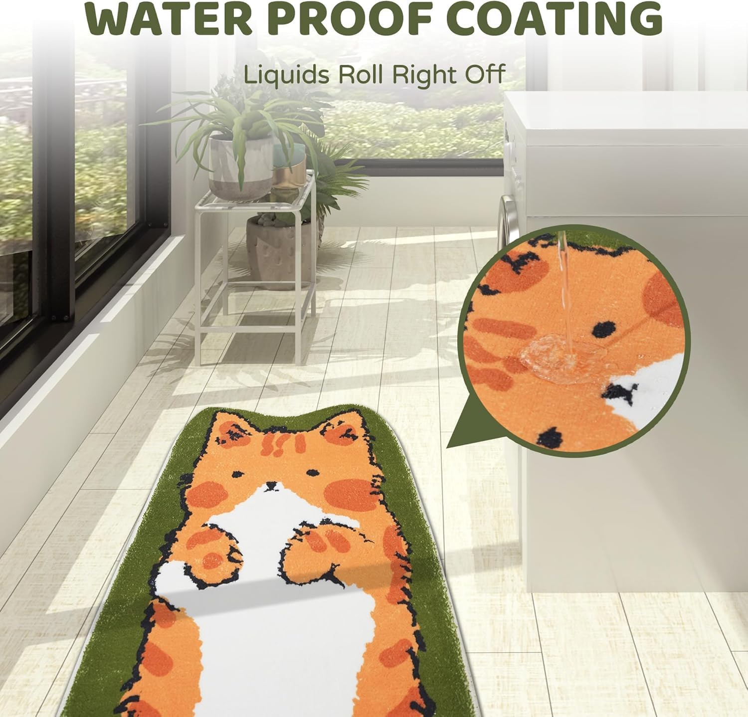 Cat Rugs, 1.3' X 3.9' Small Cute Irregular Shaped Rug for Bedroom Bathroom Room, Funny Cartoon Pet Area Carpet Rugs, Cat Decor Dog Shaped Pet and Entryway Runner Rug (A Green Cat) - Image 8