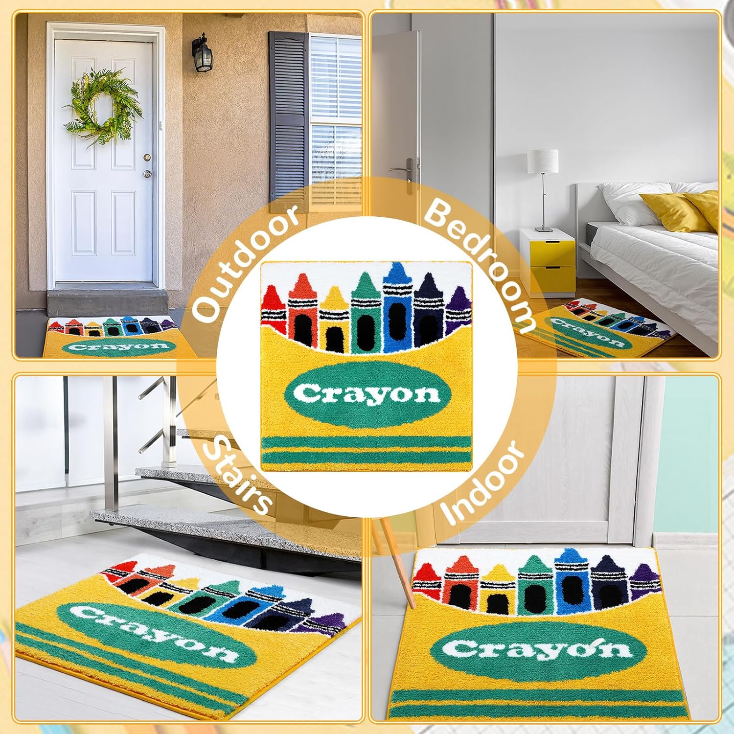 Tinideya 2.62 x 2.62 ft Crayons Reading Corner Rug Plush Non-Slip Mat for Back to Schoo Library Reading Nook Nursery Playroom Bedroom First Day of School Decor - Image 5