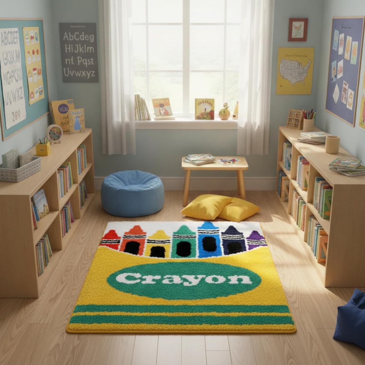 Tinideya 2.62 x 2.62 ft Crayons Reading Corner Rug Plush Non-Slip Mat for Back to Schoo Library Reading Nook Nursery Playroom Bedroom First Day of School Decor - Image 6