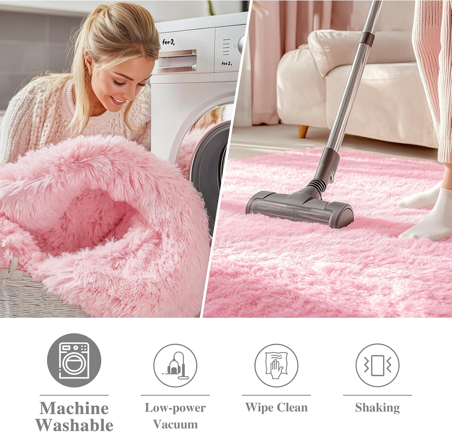 OLANLY Pink Round Rugs for Bedroom - Machine Washable, 4 ft Circle Area Rugs for Living Room, Soft and Fluffy Shaggy Carpet for Teen Girls and Boys, Nursery Rooms, Dorms, Home Decor Aesthetic - Image 2