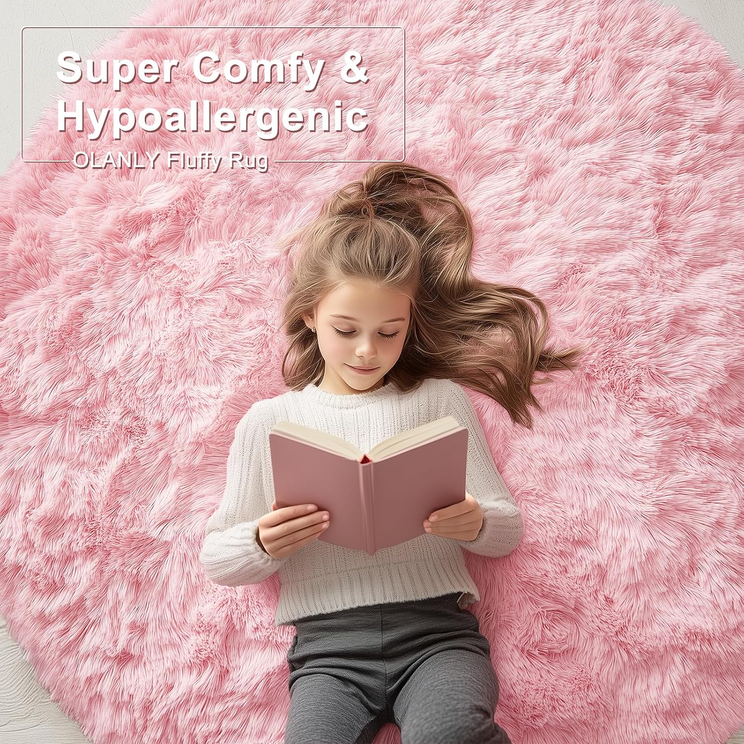 OLANLY Pink Round Rugs for Bedroom - Machine Washable, 4 ft Circle Area Rugs for Living Room, Soft and Fluffy Shaggy Carpet for Teen Girls and Boys, Nursery Rooms, Dorms, Home Decor Aesthetic - Image 6