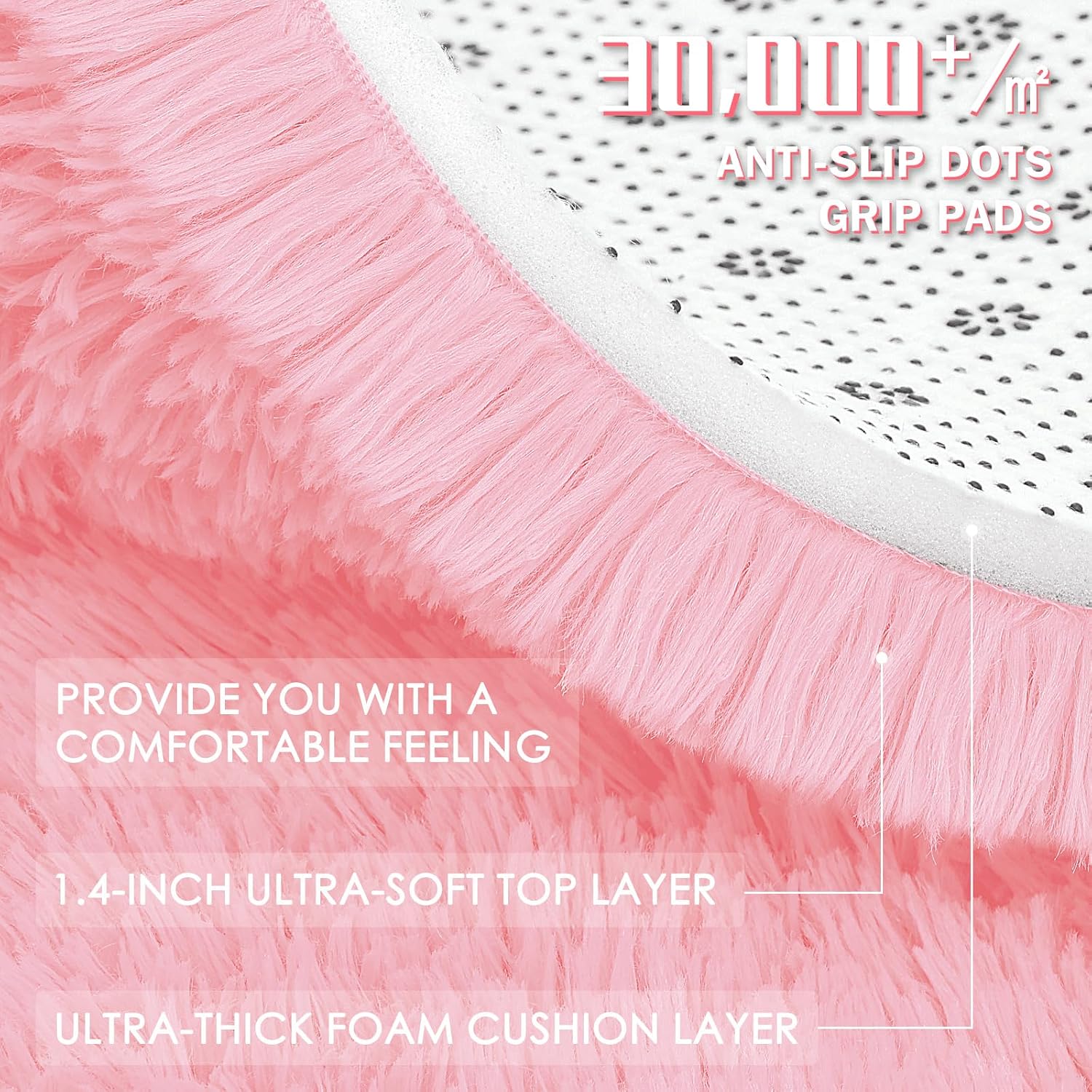 OLANLY Pink Round Rugs for Bedroom - Machine Washable, 4 ft Circle Area Rugs for Living Room, Soft and Fluffy Shaggy Carpet for Teen Girls and Boys, Nursery Rooms, Dorms, Home Decor Aesthetic - Image 7
