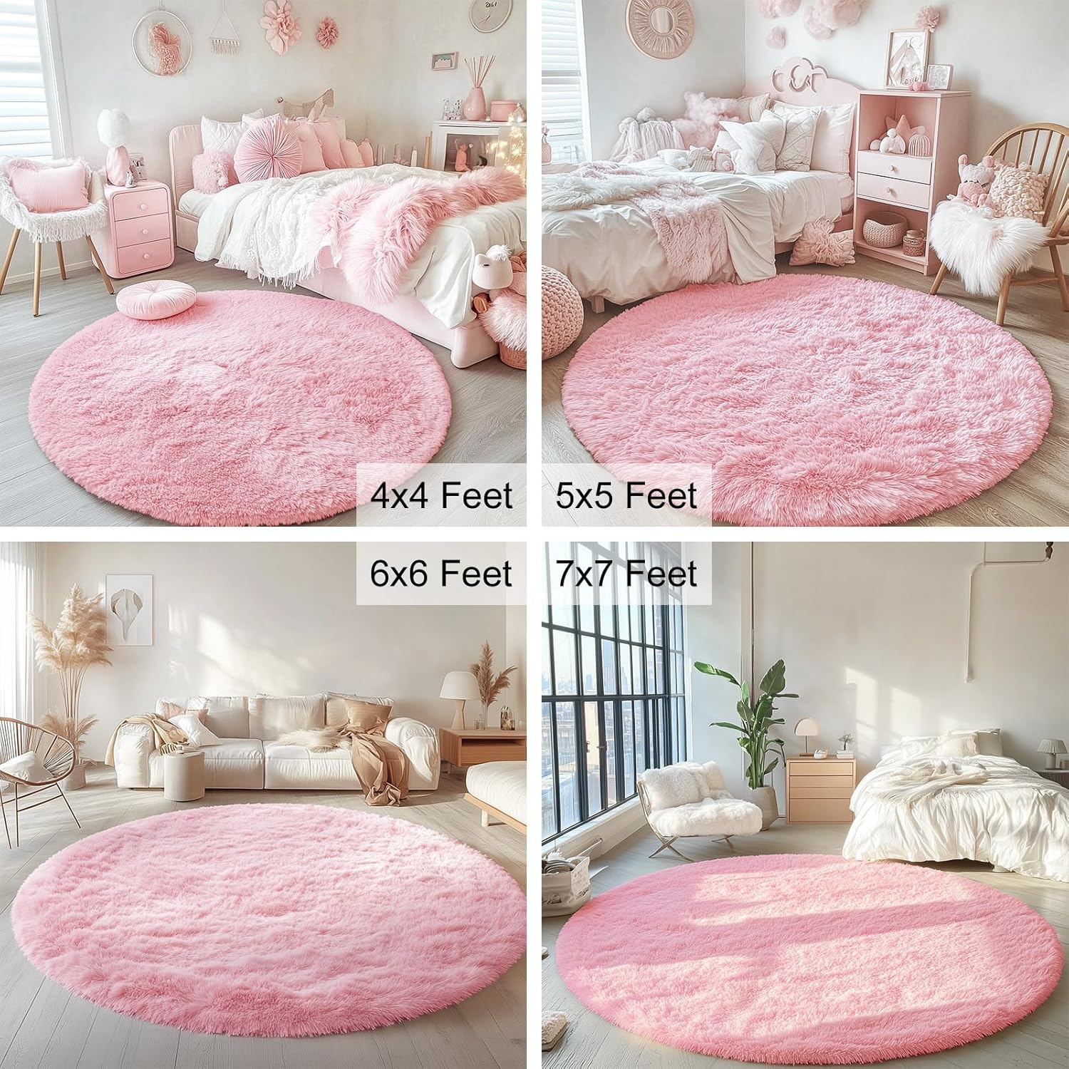 OLANLY Pink Round Rugs for Bedroom - Machine Washable, 4 ft Circle Area Rugs for Living Room, Soft and Fluffy Shaggy Carpet for Teen Girls and Boys, Nursery Rooms, Dorms, Home Decor Aesthetic - Image 9