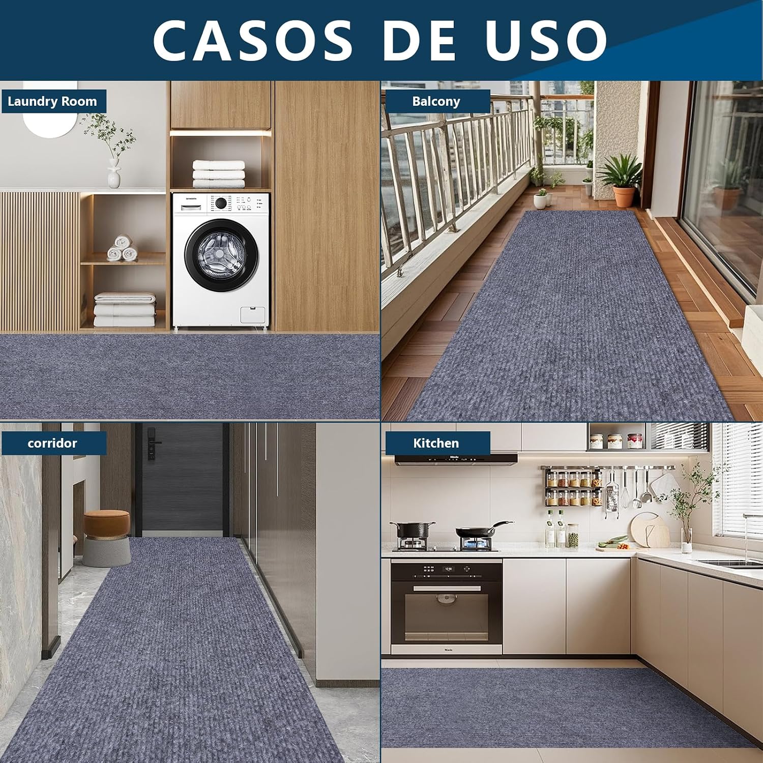 Outdoor Runner Rug 3 ft x 15 ft for Hallway with TPR Backing, Gray Fine Stripes Non-Slip Indoor Runner Rugs Suitable for Balcony, Kitchen, Patio, Garage, Deck, Stair and Entryway Areas - Image 5