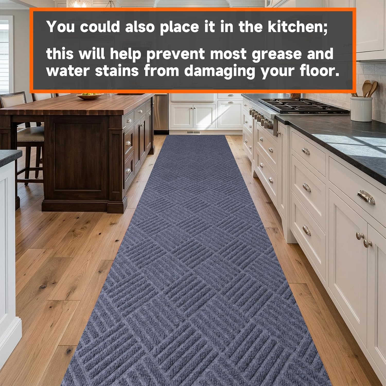 Indoor Outdoor Runner Rug 2 x 6 ft, Gray Non Slip Rubber Backed Floor Runner, Low Profile Area Carpet for Hallway, Kitchen, Entryway, Balcony, Garage, Stairs & Laundry, Geometric - Image 4