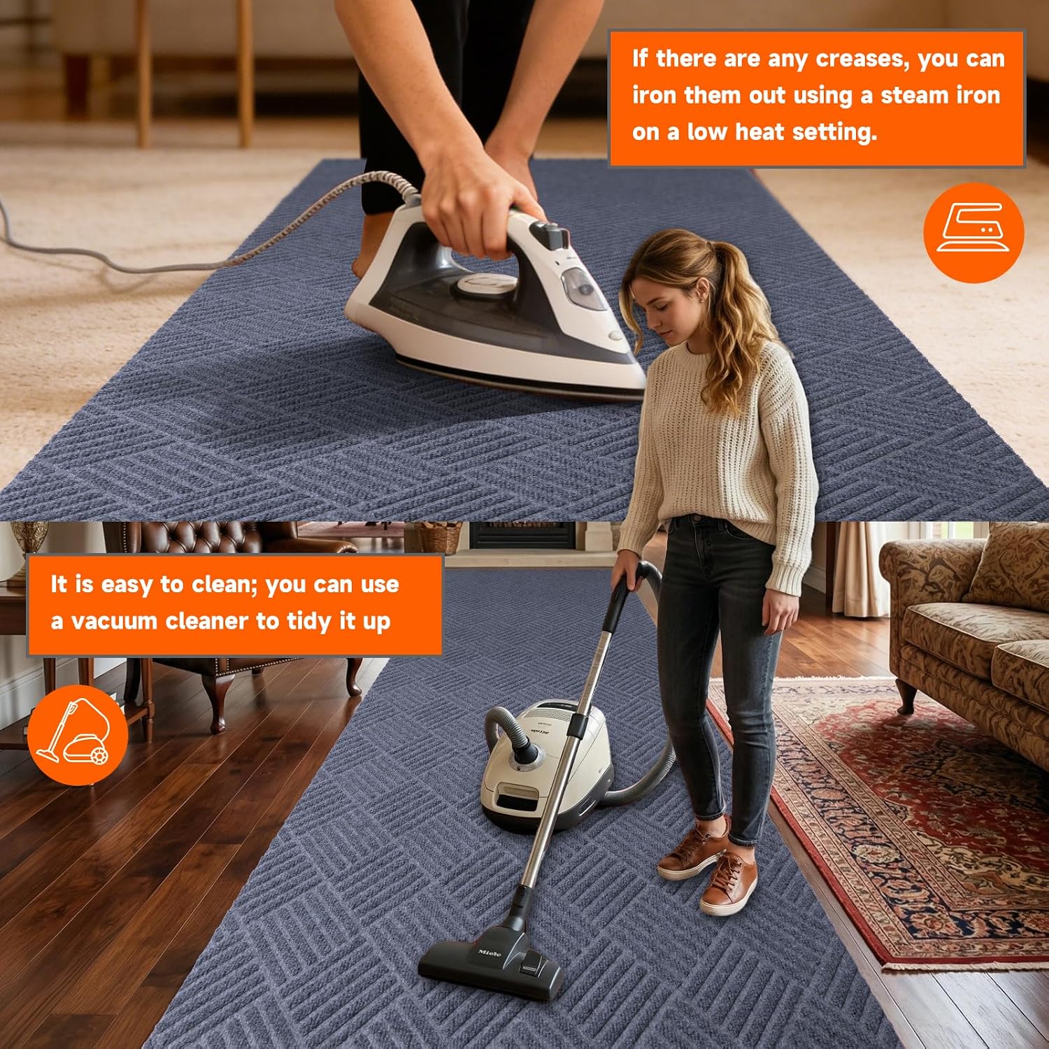 Indoor Outdoor Runner Rug 2 x 6 ft, Gray Non Slip Rubber Backed Floor Runner, Low Profile Area Carpet for Hallway, Kitchen, Entryway, Balcony, Garage, Stairs & Laundry, Geometric - Image 5