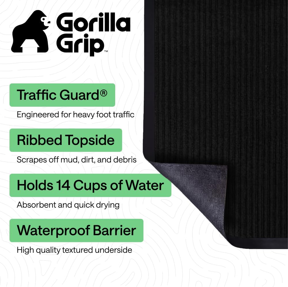 GORILLA GRIP Waterproof Traffic Guard Door Mat, 72x48, Indoor Outdoor Heavy Duty Entryway Mats, Strong Backing Commercial Utility Rugs for Office, Hallway, Garage, Patio, Low Profile Runner Rug, Black - Image 2