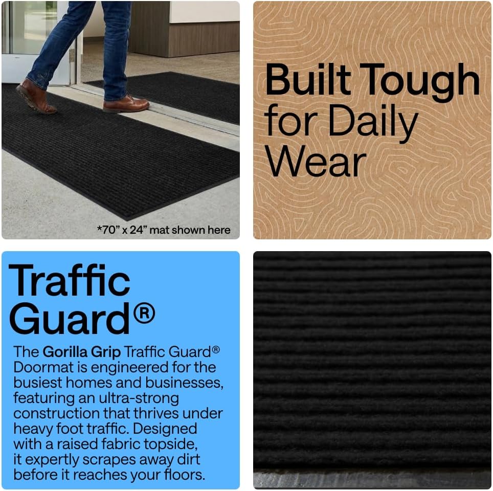 GORILLA GRIP Waterproof Traffic Guard Door Mat, 72x48, Indoor Outdoor Heavy Duty Entryway Mats, Strong Backing Commercial Utility Rugs for Office, Hallway, Garage, Patio, Low Profile Runner Rug, Black - Image 3