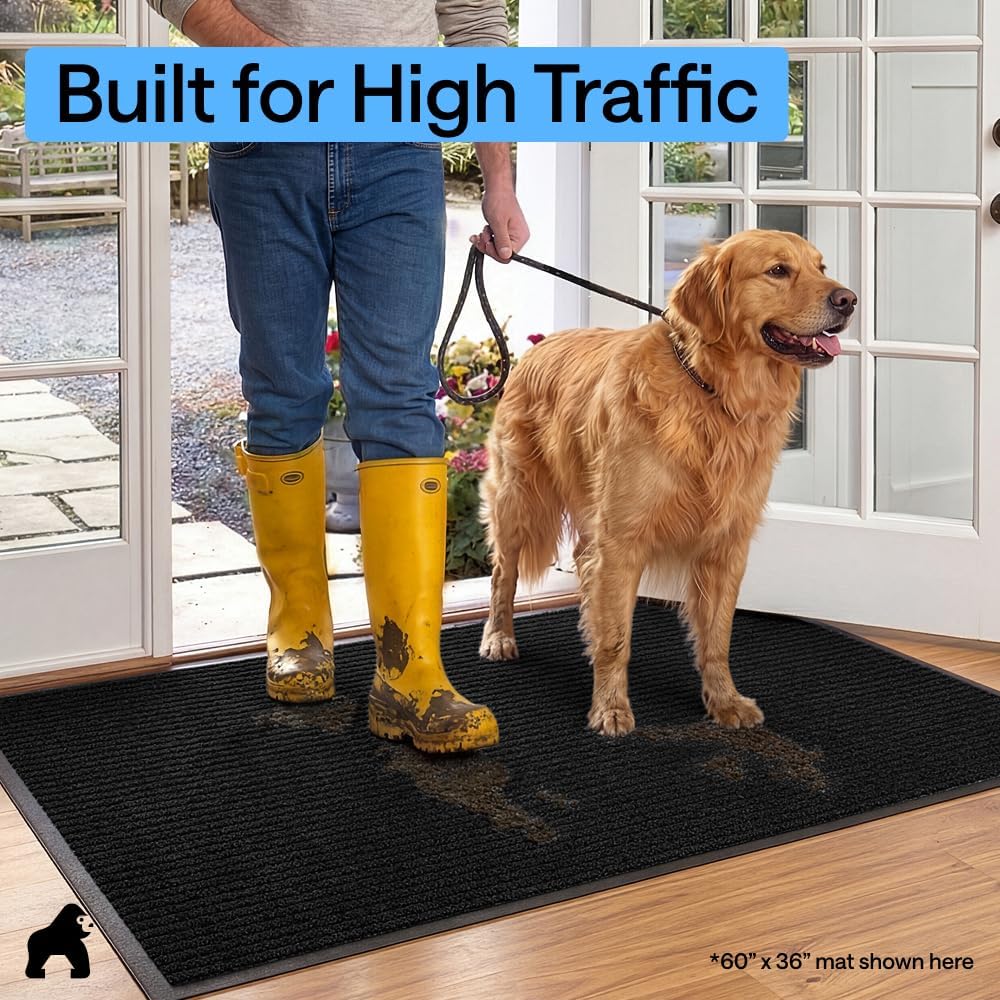 GORILLA GRIP Waterproof Traffic Guard Door Mat, 72x48, Indoor Outdoor Heavy Duty Entryway Mats, Strong Backing Commercial Utility Rugs for Office, Hallway, Garage, Patio, Low Profile Runner Rug, Black - Image 7