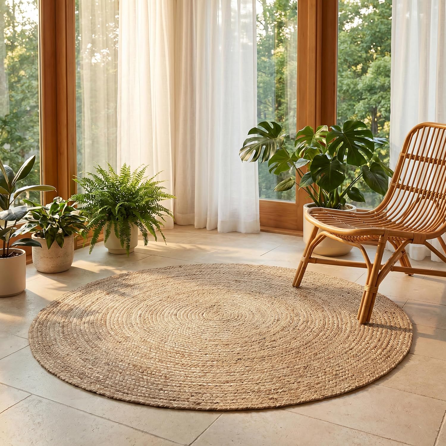 THE BEER VALLEY Jute Braided Area Rug, Natural, 4 Feet Round | Reversible Handwoven Farmhouse Circle Rugs for Living Room, Bedroom, Nursery, Kitchen - Rustic Floor Mat for Porch Décor