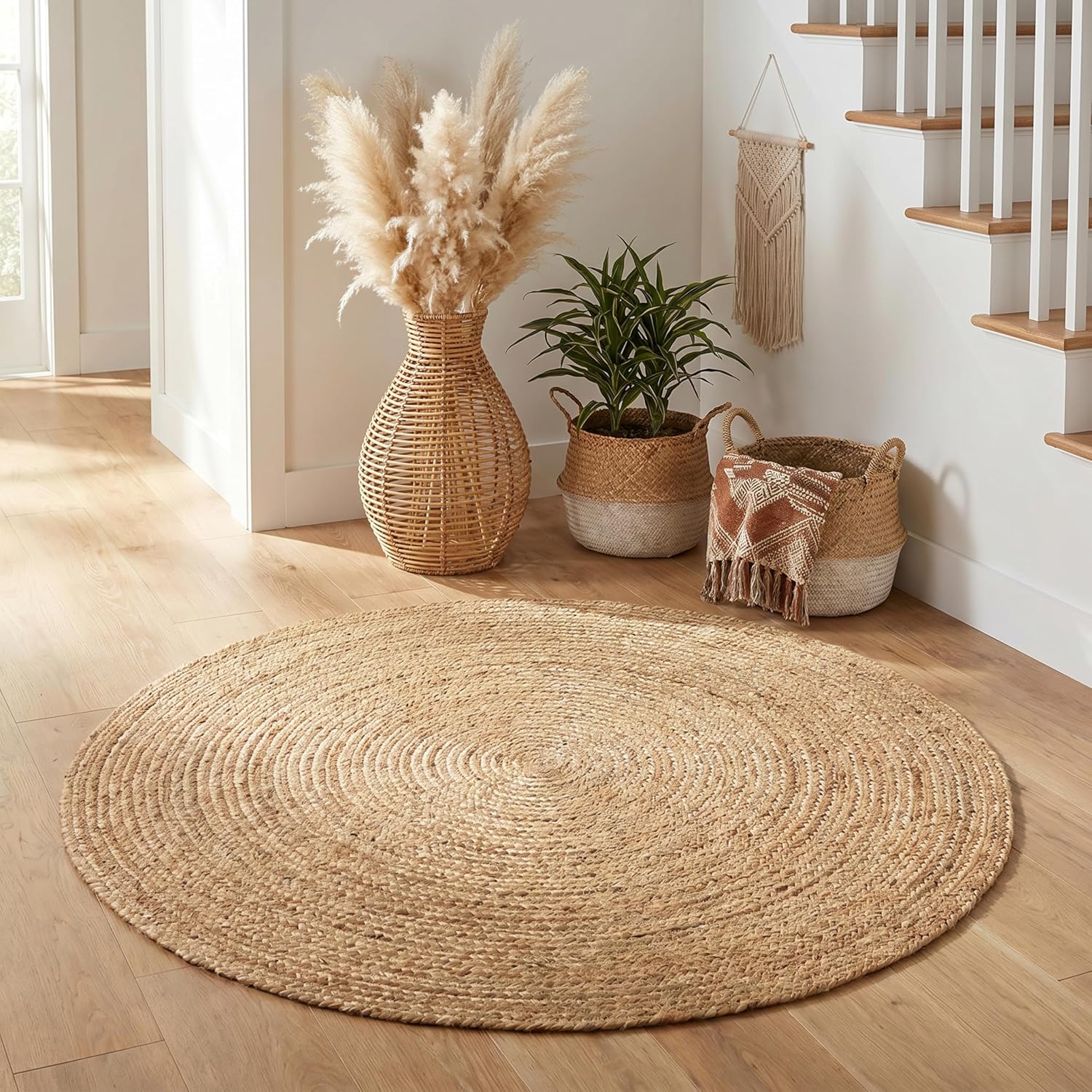 THE BEER VALLEY Jute Braided Area Rug, Natural, 4 Feet Round | Reversible Handwoven Farmhouse Circle Rugs for Living Room, Bedroom, Nursery, Kitchen - Rustic Floor Mat for Porch Décor - Image 3