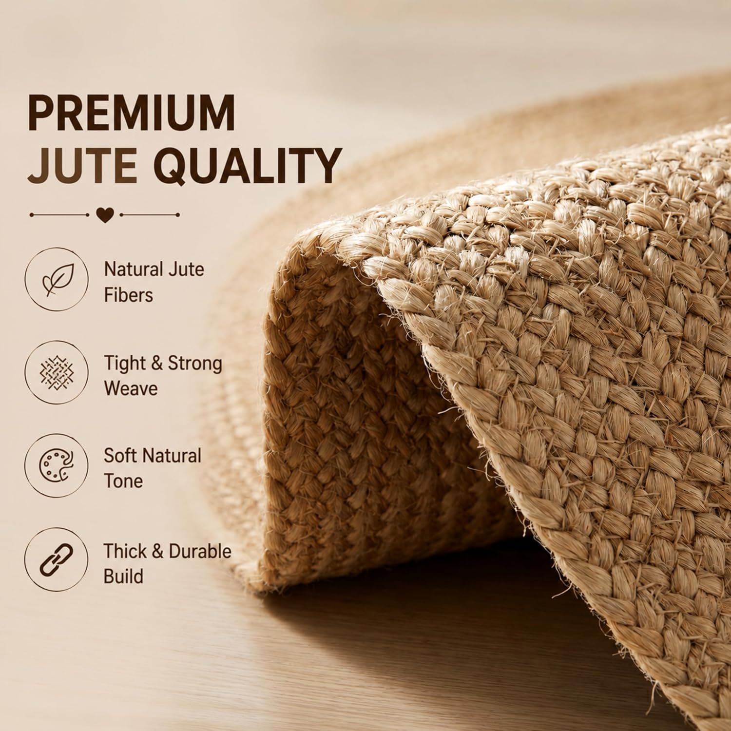 THE BEER VALLEY Jute Braided Area Rug, Natural, 4 Feet Round | Reversible Handwoven Farmhouse Circle Rugs for Living Room, Bedroom, Nursery, Kitchen - Rustic Floor Mat for Porch Décor - Image 4