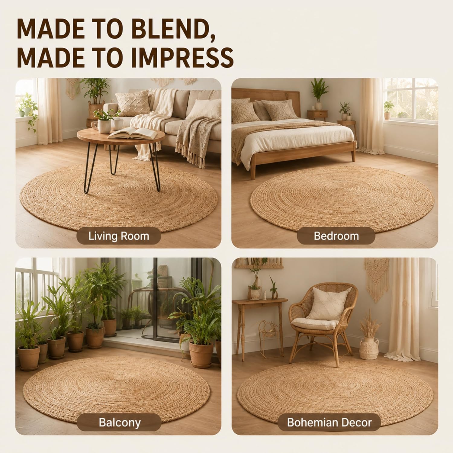 THE BEER VALLEY Jute Braided Area Rug, Natural, 4 Feet Round | Reversible Handwoven Farmhouse Circle Rugs for Living Room, Bedroom, Nursery, Kitchen - Rustic Floor Mat for Porch Décor - Image 6