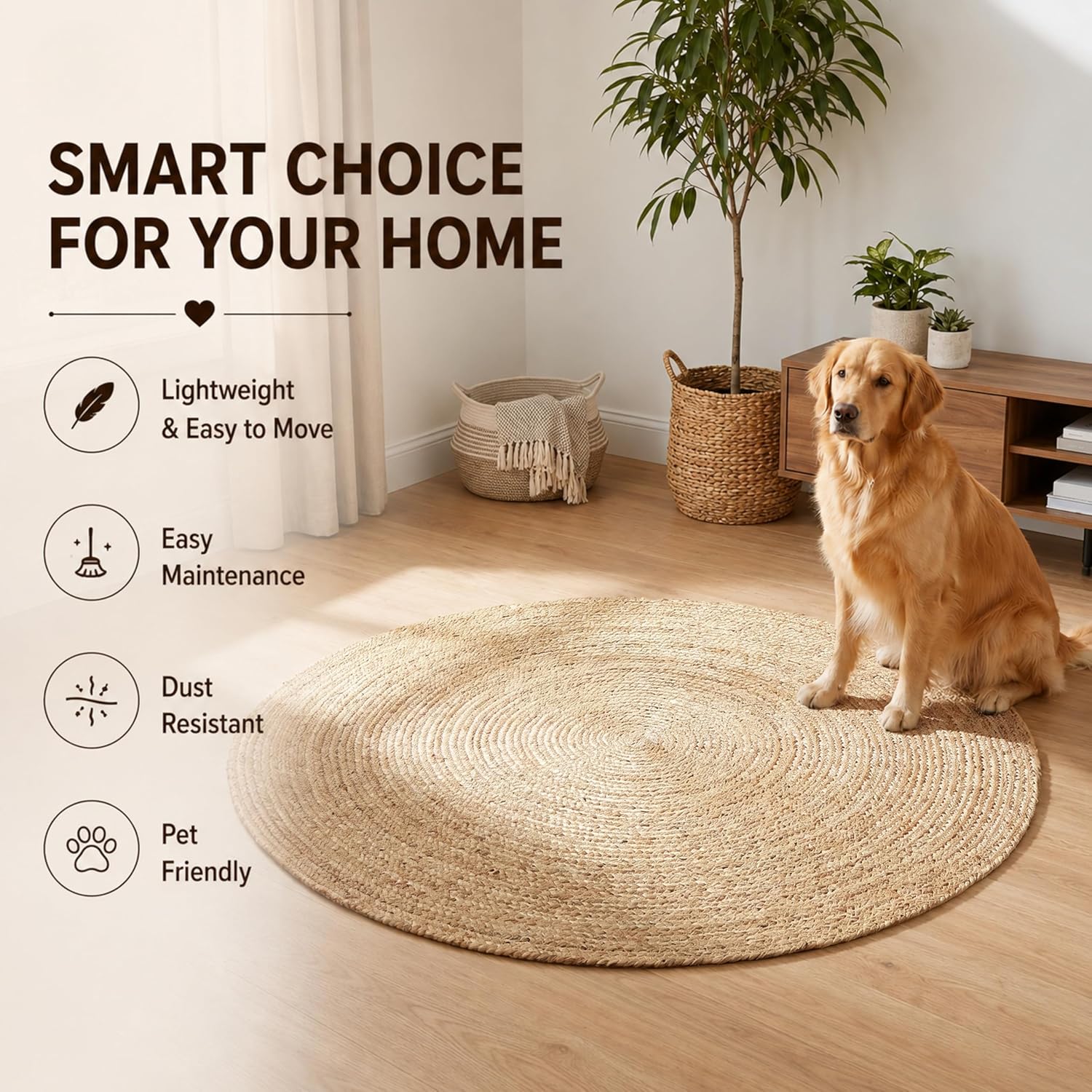 THE BEER VALLEY Jute Braided Area Rug, Natural, 4 Feet Round | Reversible Handwoven Farmhouse Circle Rugs for Living Room, Bedroom, Nursery, Kitchen - Rustic Floor Mat for Porch Décor - Image 7