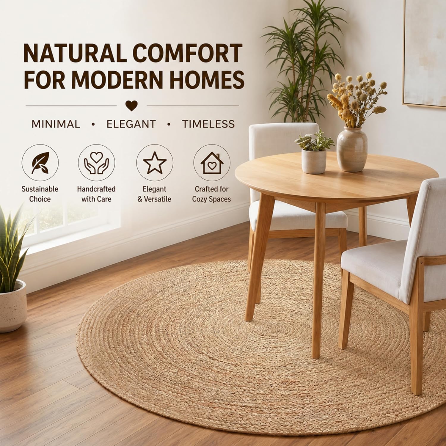THE BEER VALLEY Jute Braided Area Rug, Natural, 4 Feet Round | Reversible Handwoven Farmhouse Circle Rugs for Living Room, Bedroom, Nursery, Kitchen - Rustic Floor Mat for Porch Décor - Image 8