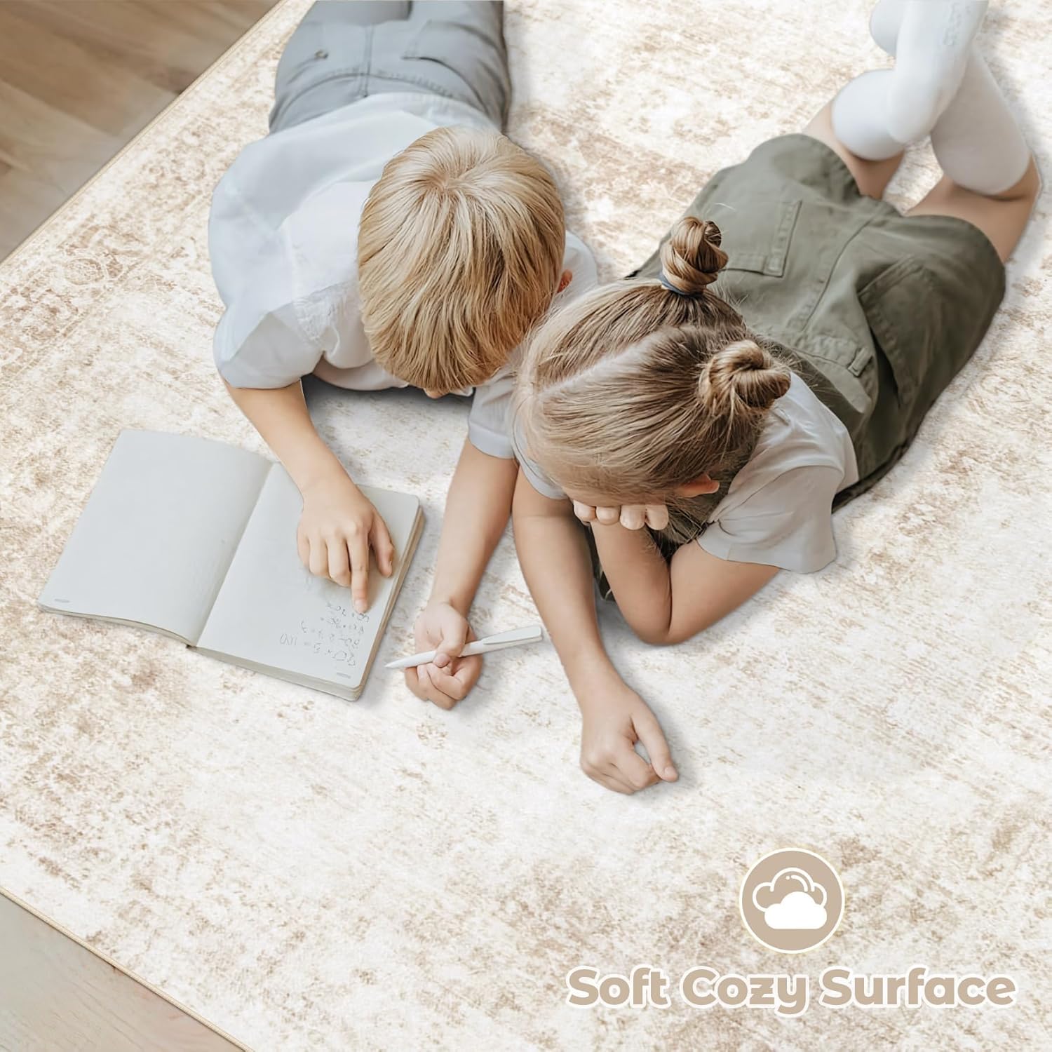 Area Rug 9x12 Washable Rug, Vintage Boho Medallion Rugs Non-Slip Soft Low Pile Large Distressed Rug Indoor Retro Carpet for Living Room Bedroom Dining Room Home Office (Beige, 9'x12') - Image 4